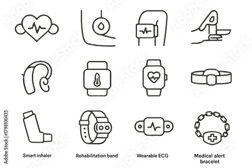 Hearing icon aid medical wearable monitor wearables fitness oxygen vector icons alert
