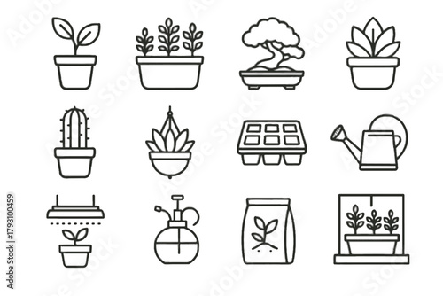 Indoor bag icon herb tray light plant potted seed soil vector