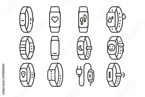 Vector strap display fitness tracker kids step icon connected icons waterproof