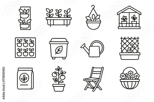 Trellis icons bin gardening icon vector flower mini planter balcony watering vertical