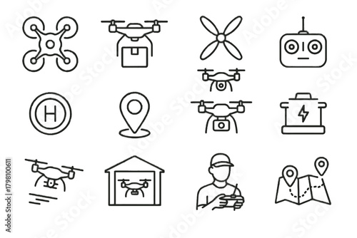 Landing icon propellers remote delivery station gps vector route operator icons drone