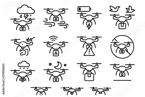 Challenges storm signal zone landing delivery lost wind icon low vector drone