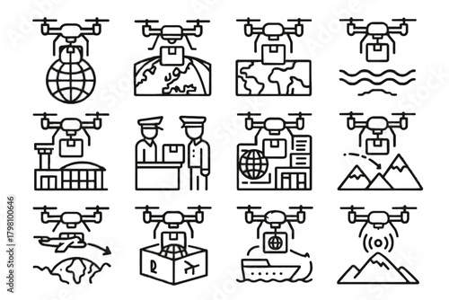 Icon universal continents globe airport across delivery international drone global vector world