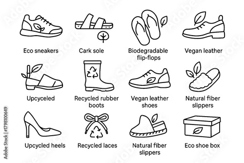 Cork vector biodegradable sneakers upcycled boots icon shoes leather footwear sports sustainable