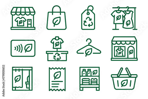 Shopping icon store fashion green vector display sustainable eco symbol clothing