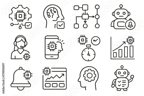Ai vector workflow optimization icon routine automation task productivity icons robot