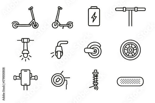 Kickstand mount vector charging brake electric rear icons scooter grip icon foldable