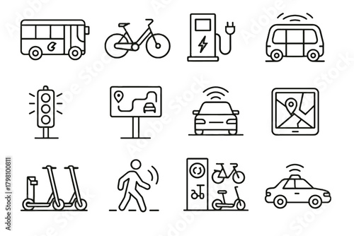 Hub scooter vector urban dock display smart station charging icon mobility icons