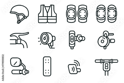 Scooter brake elbow light electric display grip safety vector icon reflective helmet