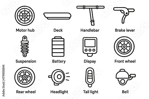 Deck scooter brake icon lever display icons vector rear hub light parts
