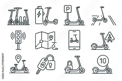 Speed icons map vector limiter urban key tracker shared mobility mobile lock