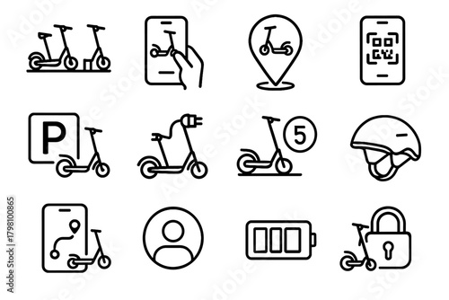 Sharing mobile display tracker scanner safety parking icon battery vector port scooter