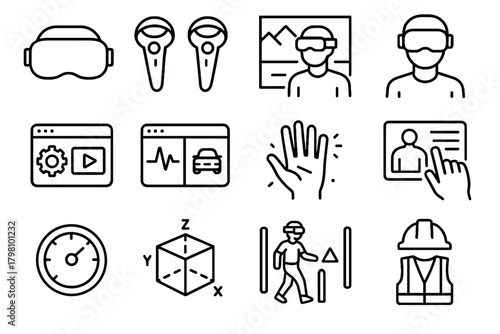 Vector progress training obstacle panel gear vr icons interactive environment icon