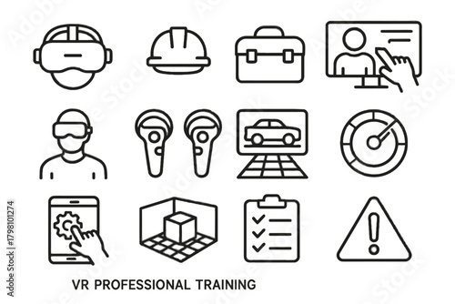 Hand helmet checklist tablet simulation training vr headset icon icons toolbox vector