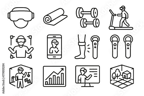 Fitness training vr avatar vector instruction virtual icon treadmill reality yoga environment