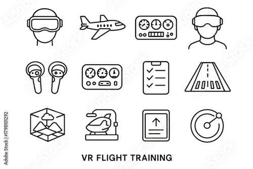 Training progress icon headset flight module vector vr panel cockpit simulation instruction