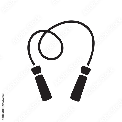 A simple black silhouette of a jump rope with handles on a plain white background illustration