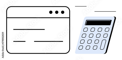 Browser window beside a calculator suggesting online budgeting, accounting, or financial analysis. Ideal for money management, taxes, finance apps, education, audit tools, savings tips and simple