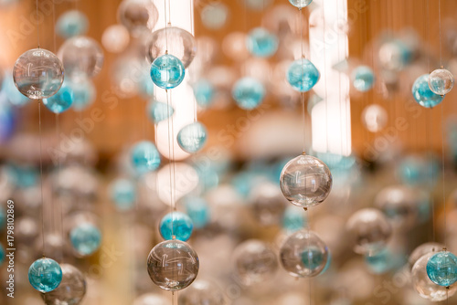 Decorative Hanging Orbs with Blue Accents