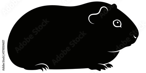 Minimalist Black Silhouette Icon of a Guinea Pig Isolated on White Background
