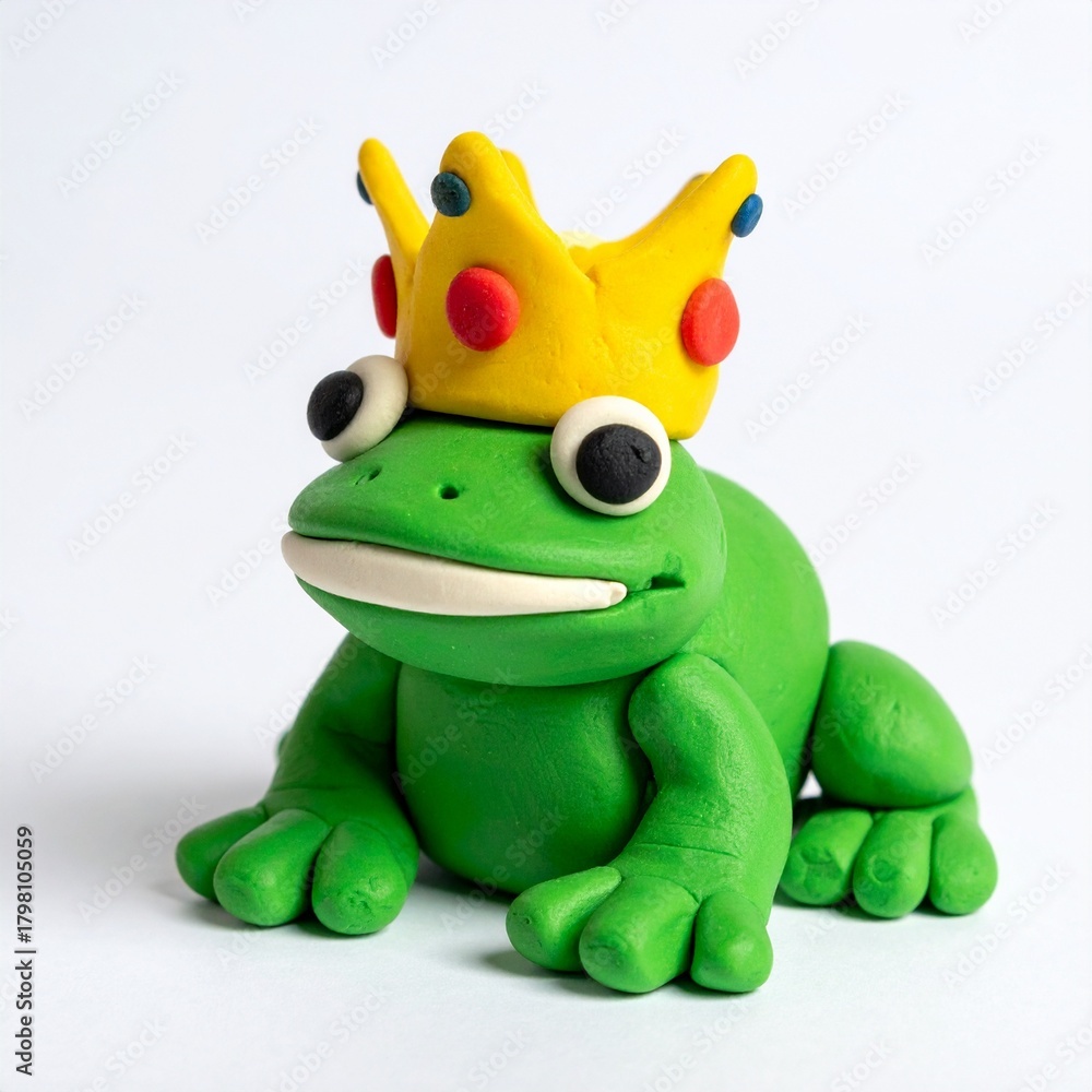 Naklejka premium Plasticine Frog with crown on white background