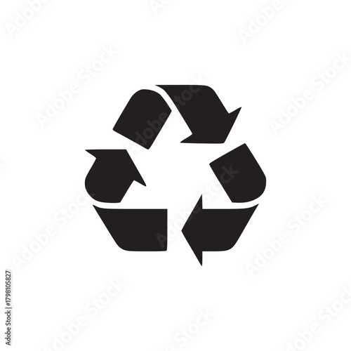 A black recycling symbol centered on a white background indicating environmental consciousness and sustainability