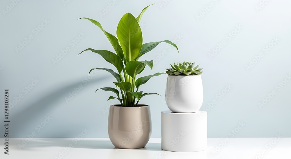 Fototapeta premium Studio shot of plants against a pale blue wall
