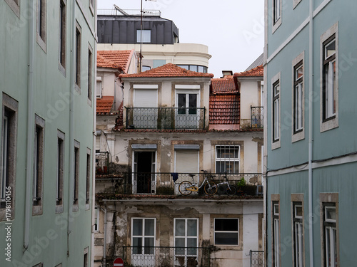 Bicycle on the balcony of a historic Lisbon building