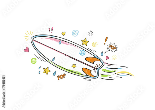 Black silhouette of a surfboard on white background for surfing and beach lifestyle concept