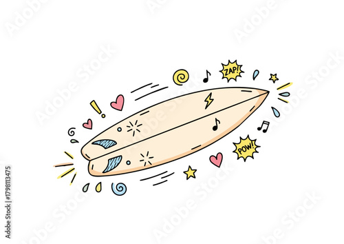 Black silhouette of a surfboard on white background for surfing and beach lifestyle concept