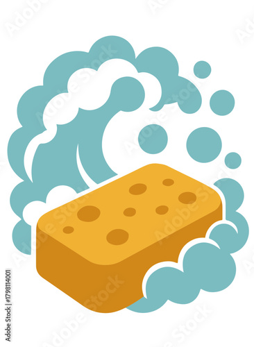 Sponge With Dish Soap Foam Vector Illustration