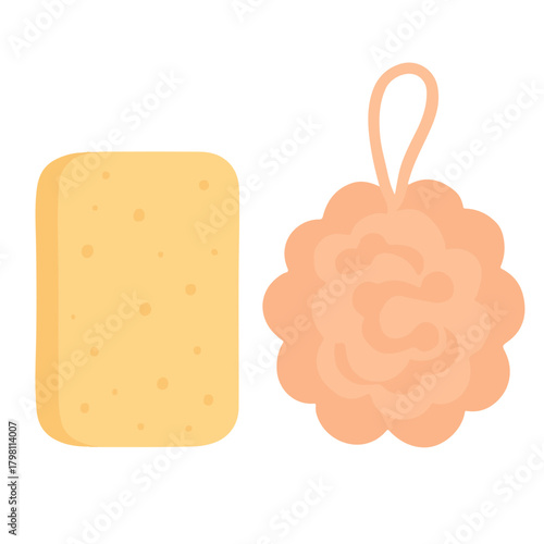  Bath Sponges Set With Loofah Vector Illustration