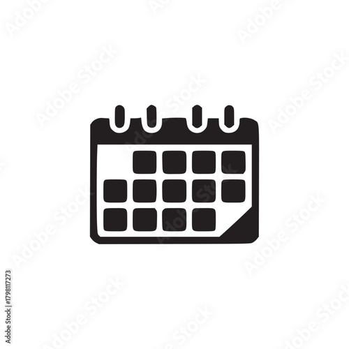 A minimalist black calendar icon with days marked on a white background for scheduling and planning