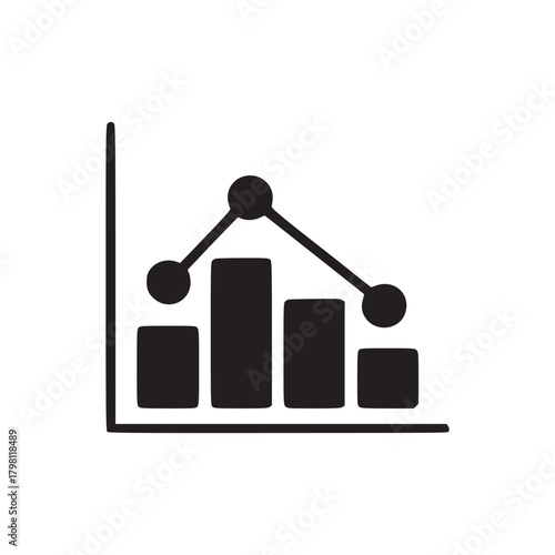 A simple black and white bar graph with a line connecting the tops of some of the bars showing trends