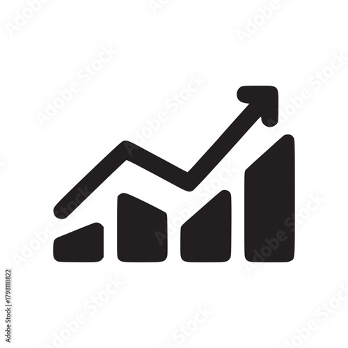 A simple black graphic showing a business chart with an upward trending arrow on a white background