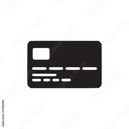 A black credit card icon with a chip and a magnetic stripe on a white isolated background image design