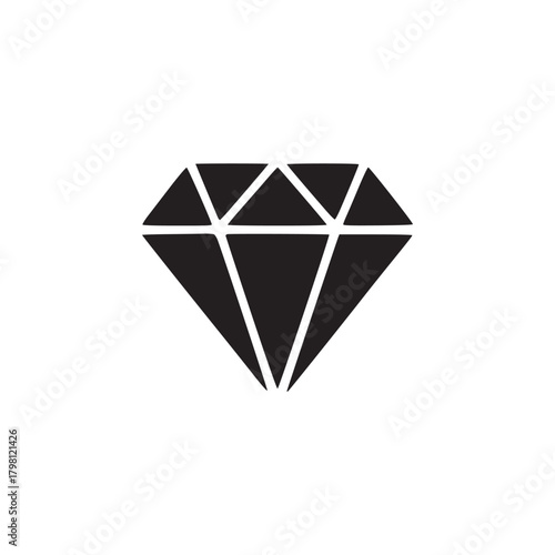 A simple black diamond graphic on a white background with sharp geometric lines and facets design style