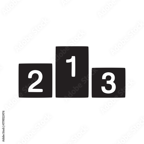 A black and white illustration of a podium with the numbers one two and three on each of the levels