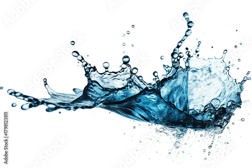 long splash of light blue water on white background