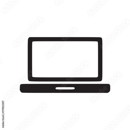 A minimalist black and white illustration of a laptop on a plain white background in simple style