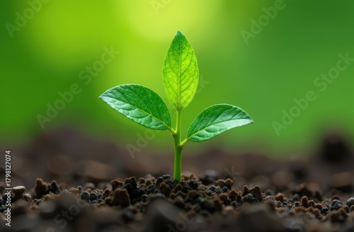 Realistic detailed Close-up of a brand-new green plant on a ground background. High quality photo