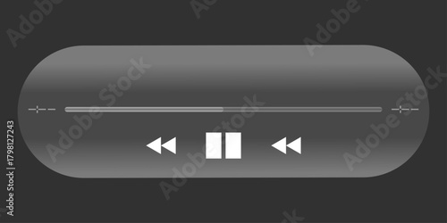 Minimalist Music Player UI Control Panel | Modern Audio Interface Design with Play Pause Buttons, Track Slider, Navigation Icons | Sleek Dark Mode Media Controller Vector Illustration