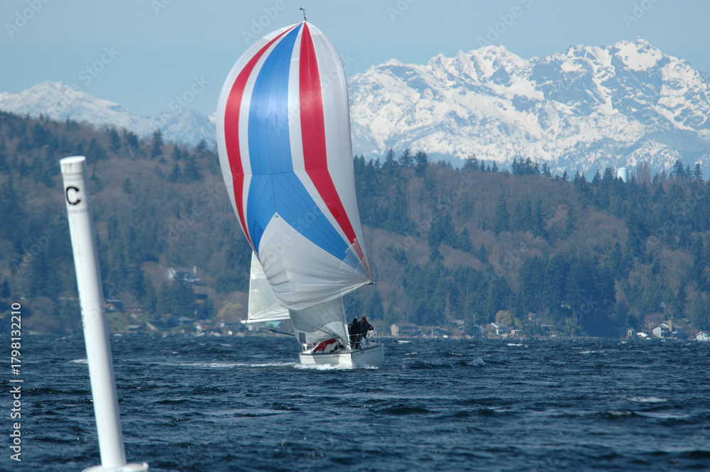Fototapeta premium Approaching the Leeward Mark, Pulley Point, Washington State, USA