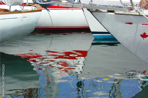 Reflections of Sailboats in Victoria Inner Harbor, British Columbia, Canada