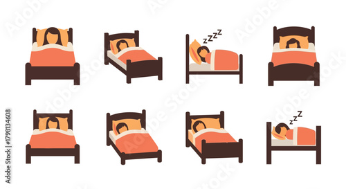 Illustration depicting different stages of sleep in a person in bed