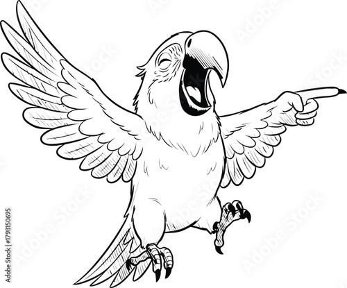 Expressive tropical parrot laughing out loud while gesturing with its wing, an amusing character illustration