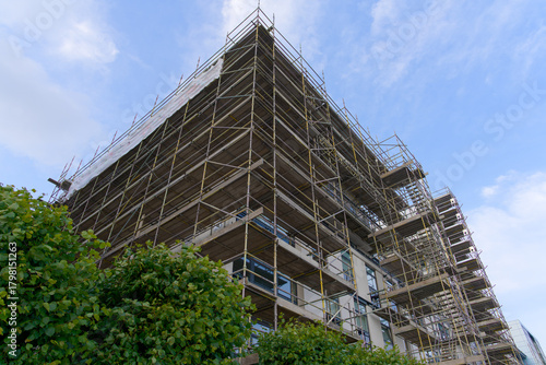 High rise residential building of flats with cladding being replaced with fire resistant materials