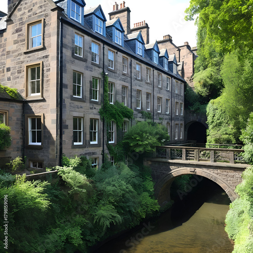 Heritage building in Dean village along  Water of Leith, Edinburgh