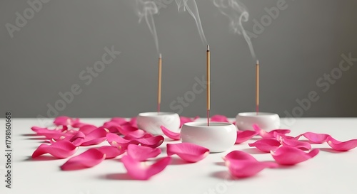 Aromatherapy sticks with rose petals for meditation and wellbeing