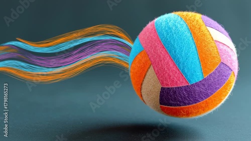 Wallpaper Mural Colorful volleyball in motion, showcasing vibrant textures and dynamic energy, with flowing trails of color emphasizing speed, captured through a smooth dolly movement, highlighting the action progres Torontodigital.ca